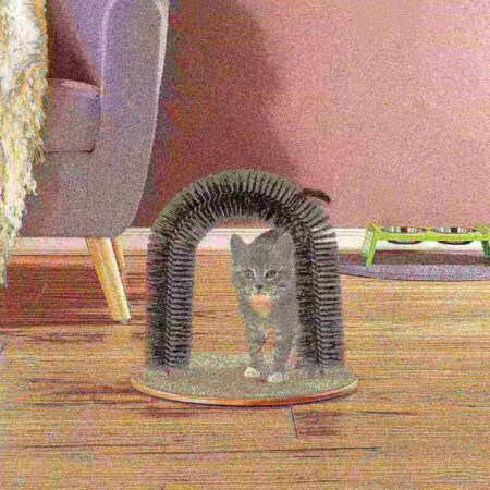 Pet Adobe Self-Grooming Cat Arch with Bristle Ring Brush and Base Groomer, Controlling Healthy Fur and Claws 560876JBM